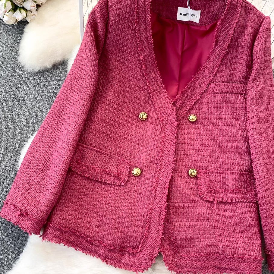 [READY] LD 102 Gina Pink Fuchsia Tweed Blazer Lengan Produk Fairlady 24/04