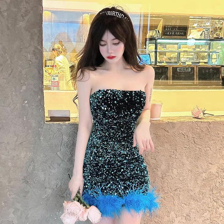 [READY] LD 78-96 Suzy Fur Sequin Mini Dress