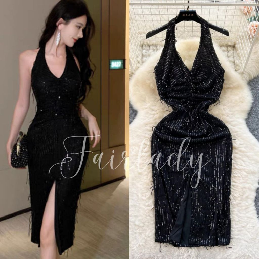 [READY STOCK] LD 72-90 Leria Black Sequin Midi Dress Korean Style Premium Fairlady 10