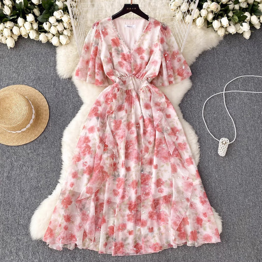 LD 92-94 Naoki Floral Pearl Chiffon Dress Fairlady 152