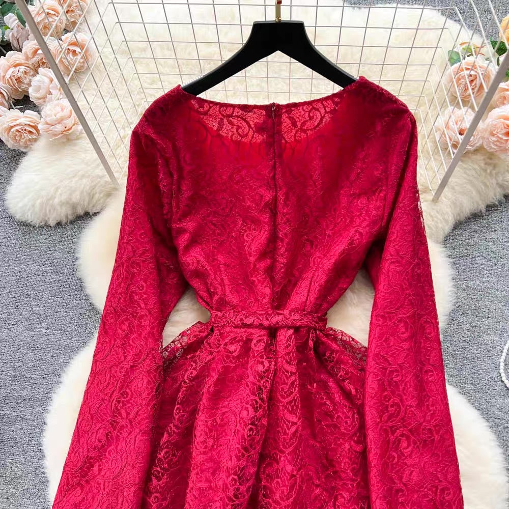 LD 94 Clau RED Brukat Layered Dress Fairlady 161