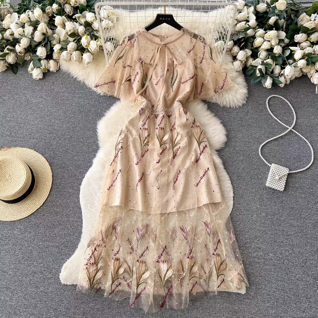 [READY] LD 90-92 Ashera Khaki Floral Brukat Lace Dress