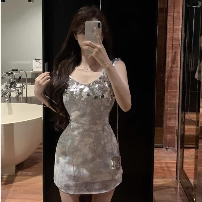 LD 82-88 Cestella Mini Sequin Silver-Blue Dress