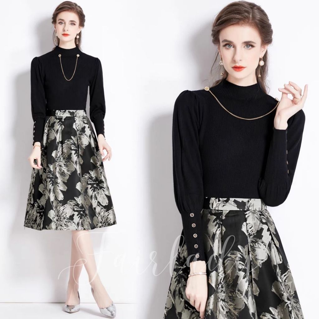 LD 100/76 Leonie Black Set Top+Jacquard Skirt Fairlady 176