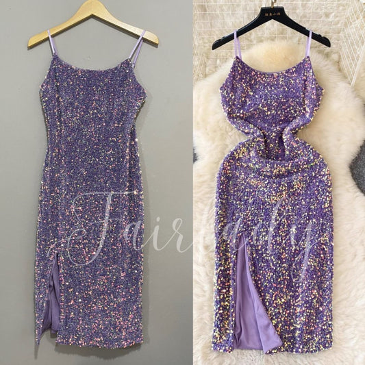 LD 80-92 Fion Purple Sequin Velvet Midi Dress