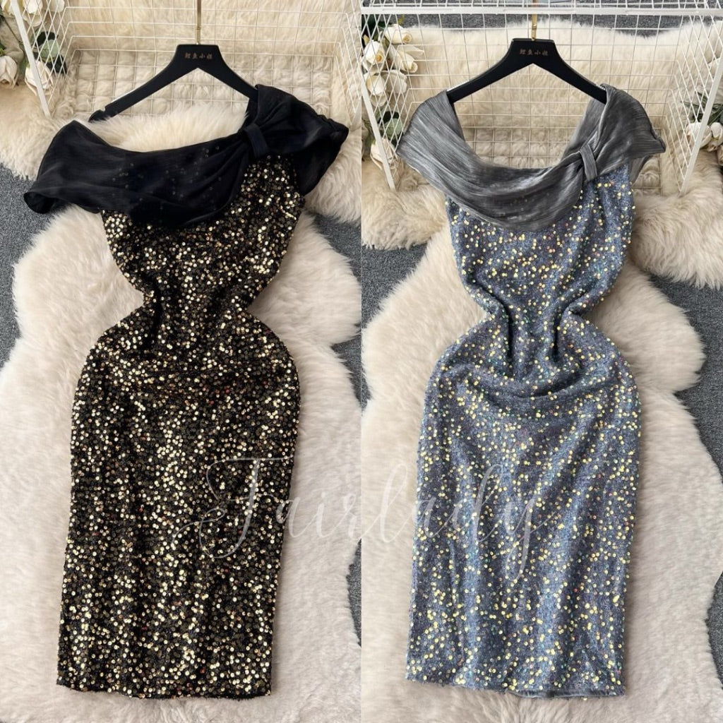 [READY]  Alice Sequin Party Sabrina Midi Dress