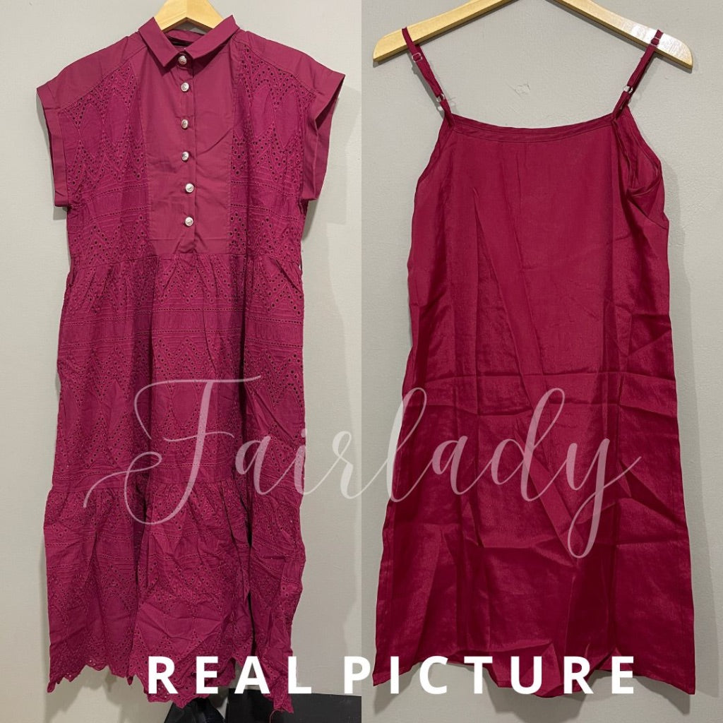 [READY] LD 92 Gianna Red Katun Bordir Brukat Dress Fairlady 156