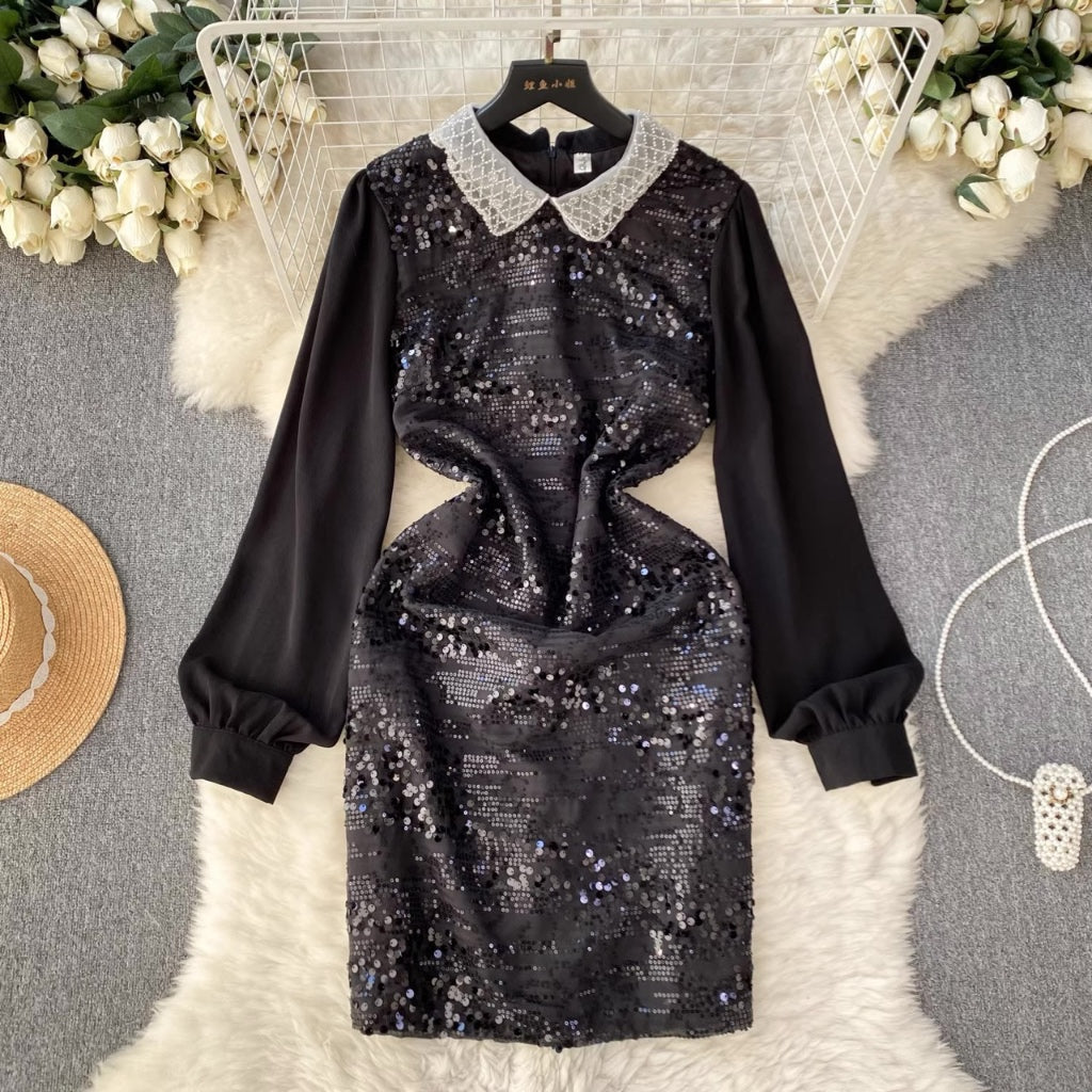 [READY] LD 96-100 BIG Arwen Black Sequin Midi Dress