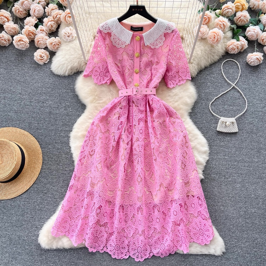 [READY] LD 84-100 Andrea Brukat Collar Dress PINK Fairlady 20/2