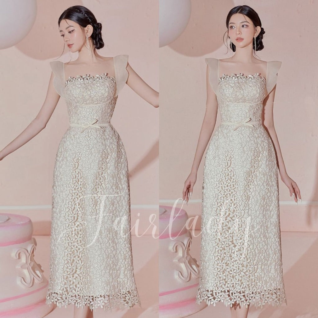 [READY] LD 78-86 Milleva Ivory-Cream Brukat Dress Korean Style Premium Fairlady_id 181