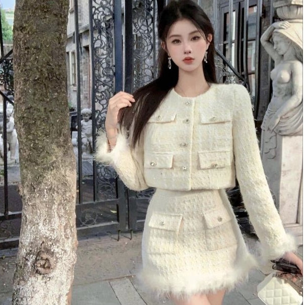 [READY STOCK] LD 96/72 Furia Ivory Tweed Set Top+Skirt Korean Style Premium Fairlady 04/06