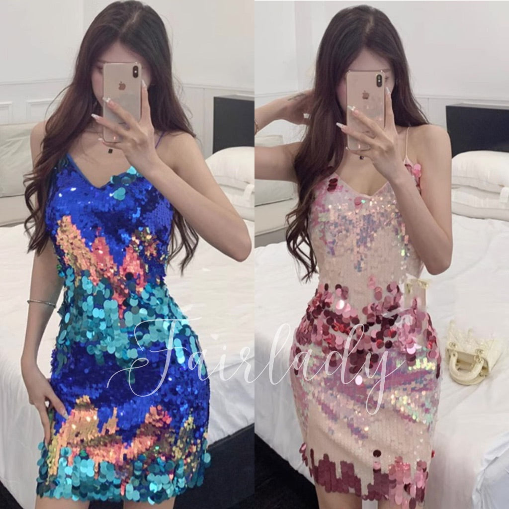 [READY STOCK] LD 92-98 Lilya Sequin Party Mini Dress Pesta Korean Style Premium Fairlady_id 14/07