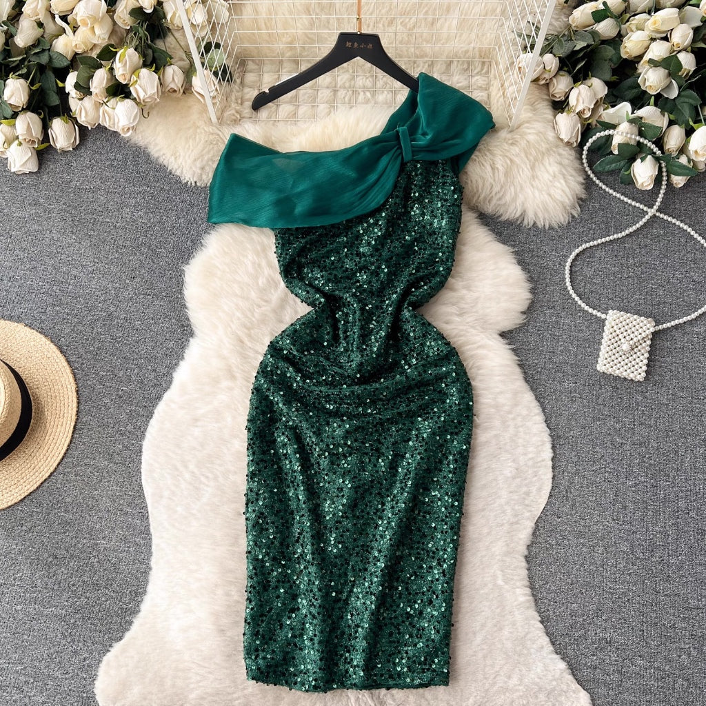 [READY]  Alice Sequin Party Sabrina Midi Dress