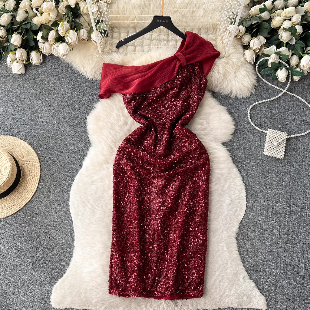 [READY]  Alice Sequin Party Sabrina Midi Dress