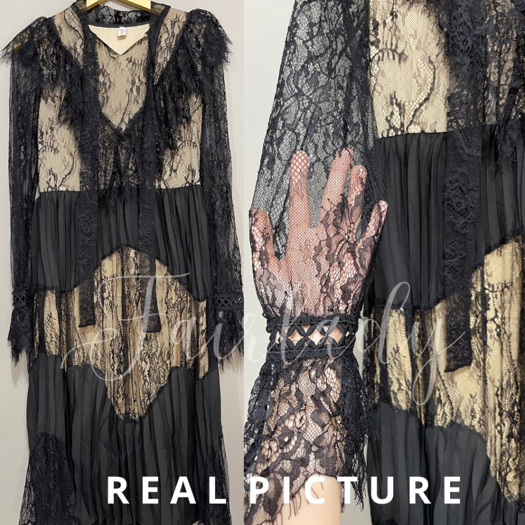 [READY] LD 94-98 Maia Black Soft Brukat Lace Maxi Dress