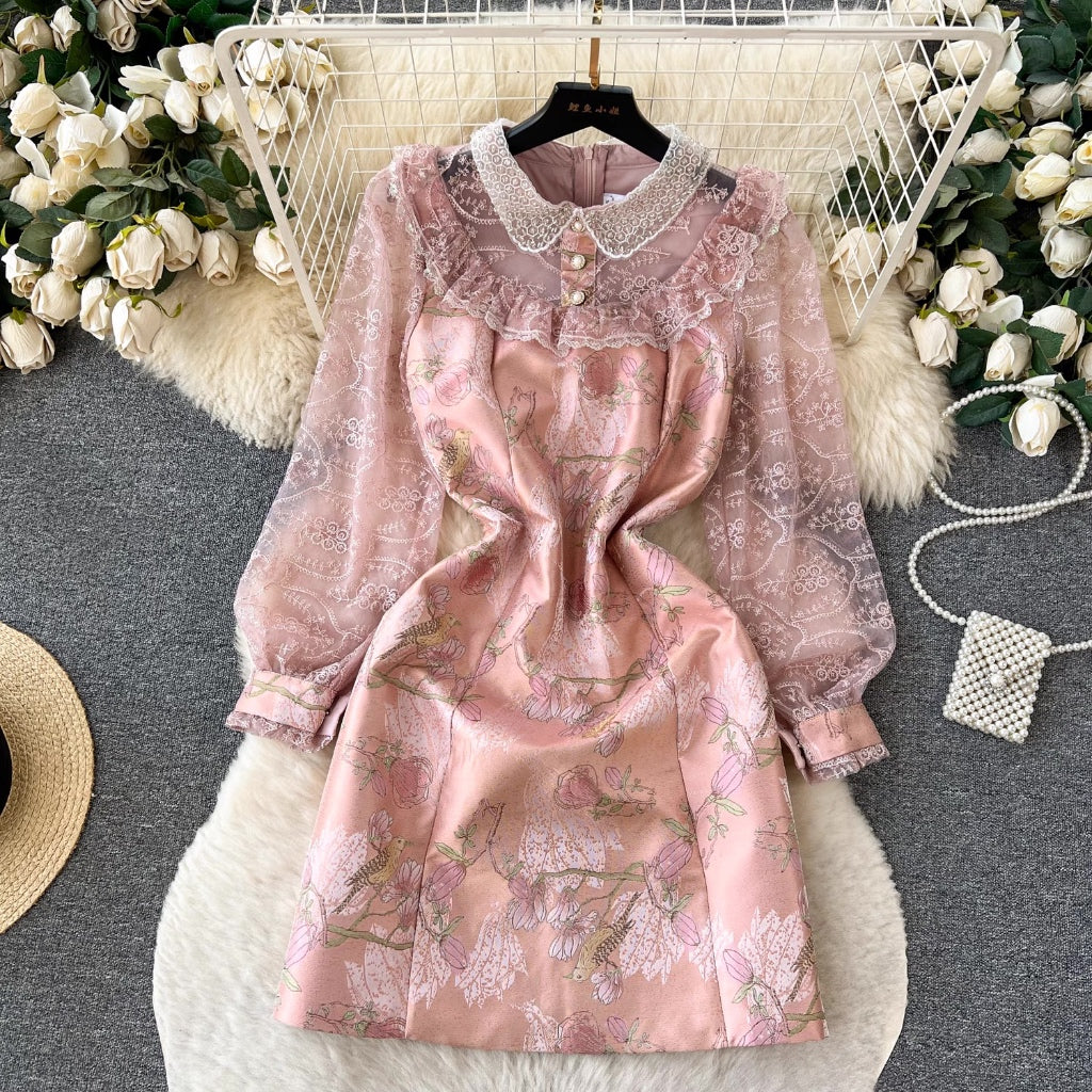 [READY] LD 90-98 Flavia Pink-Peach Jacquard Lace Dress Pesta Wanita Korean Style Premium Fairlady 181