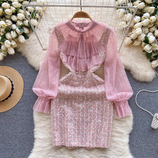 [READY] LD 90-100 Edith Tweed Lace Sequin Ribbon Dress Korean Style Premium Fairlady 181