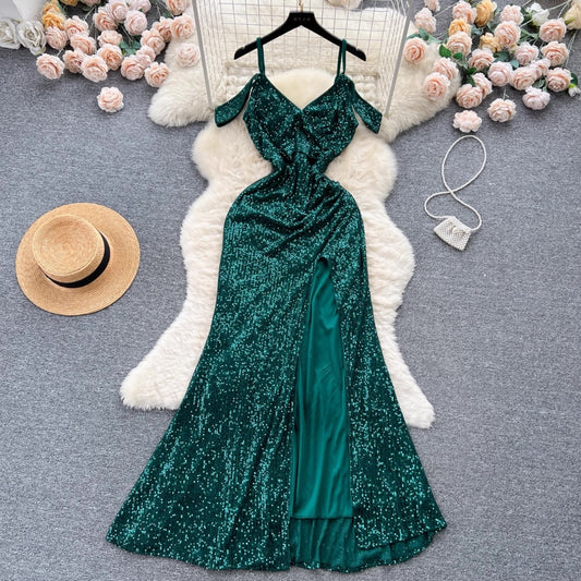 [READY] LD 82-104 Kate Green Sequin Maxi Dress