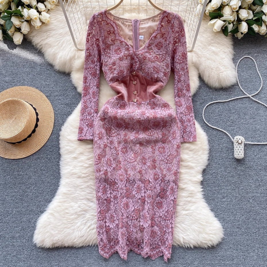 [READY] LD 82-98 Della Pink-Purple Velvet Brukat Dress Fairlady 22/02