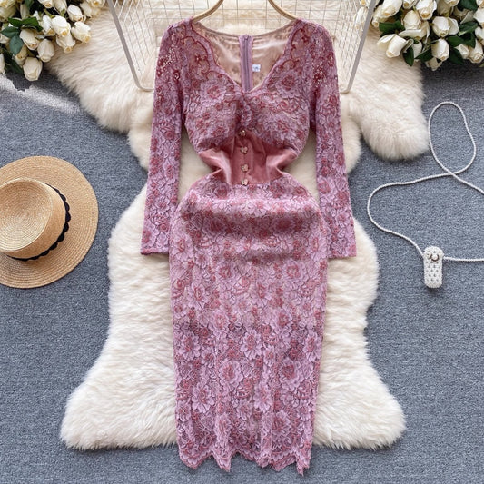 [READY] LD 82-98 Della Pink-Purple Velvet Brukat Dress Fairlady 22/02