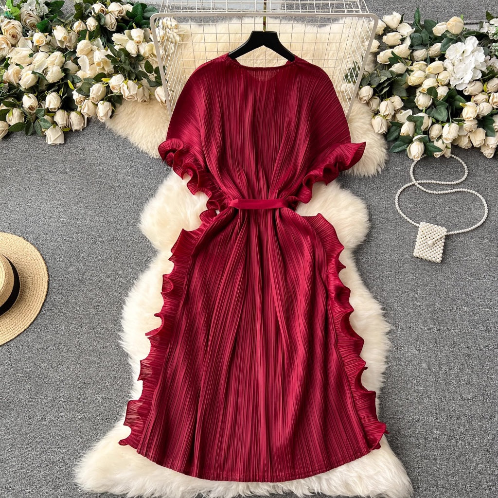 [READY] LD 130 Elysia Chiffon Ruffle (Red) Dress Korean Style Premium Fairlady 04/06