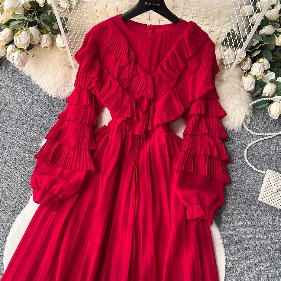 [READY STOCK] LD 88-96 Octa Red Chiffon Dress Pesta Wanita Korean Style Premium Fairlady 30/07