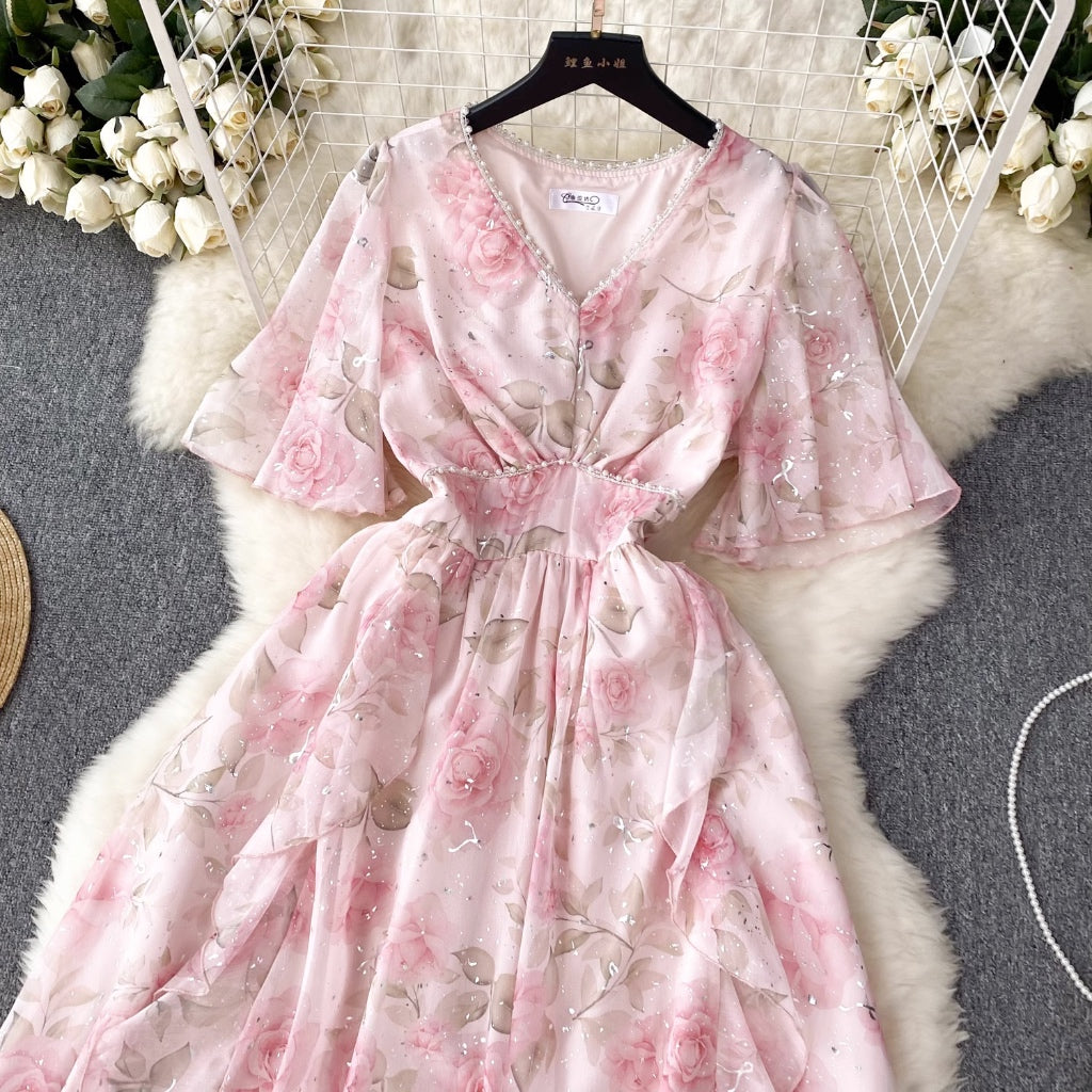 LD 92-94 Naoki Floral Pearl Chiffon Dress Fairlady 152