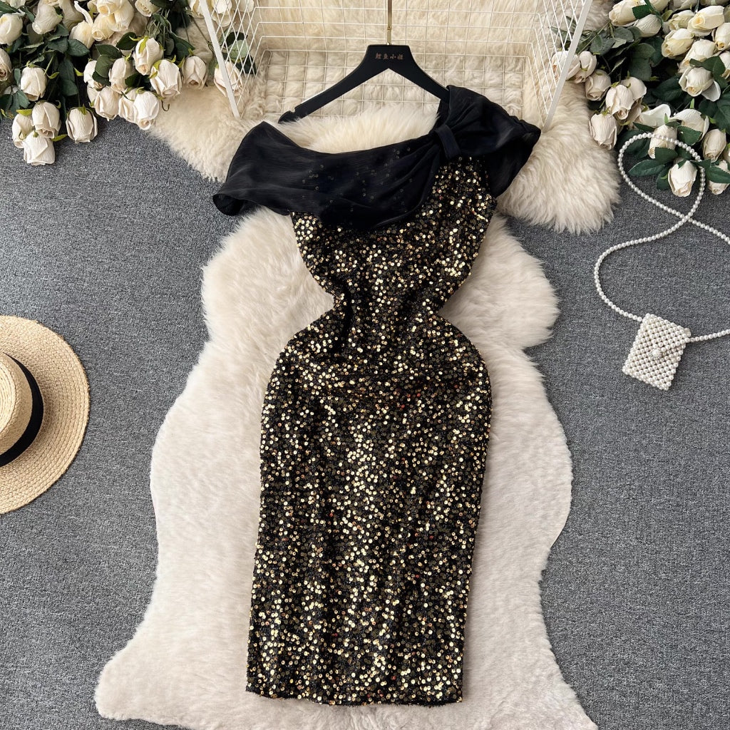 [READY]  Alice Sequin Party Sabrina Midi Dress