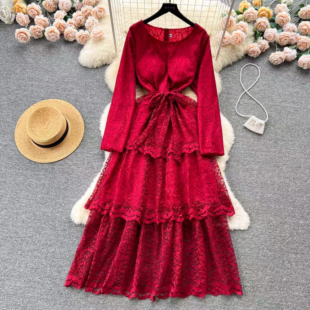 LD 94 Clau RED Brukat Layered Dress Fairlady 161