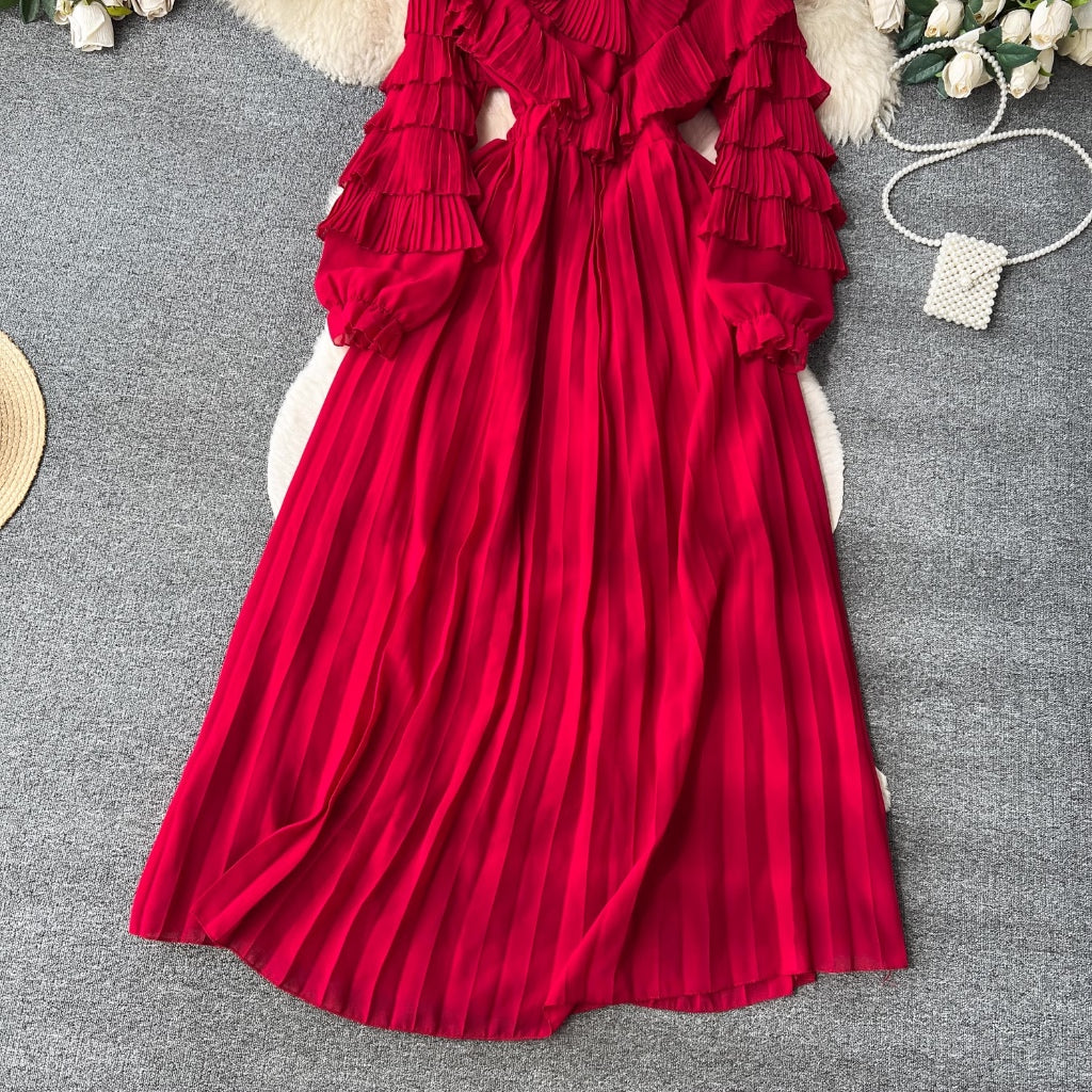 [READY STOCK] LD 88-96 Octa Red Chiffon Dress Pesta Wanita Korean Style Premium Fairlady 30/07