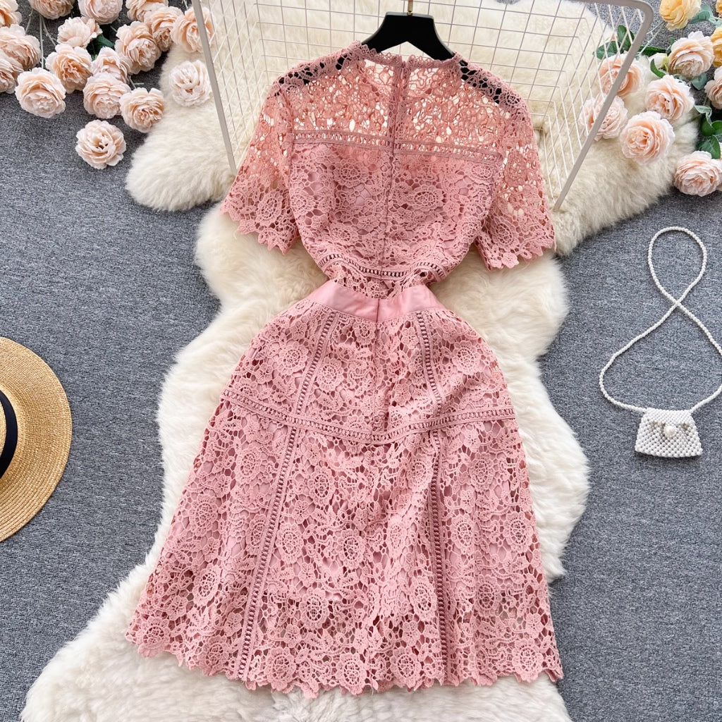 [READY] LD 86-98 Kaori Pink-Peach Brukat Lace Midi Dress Korean Style Premium Fairlady 152