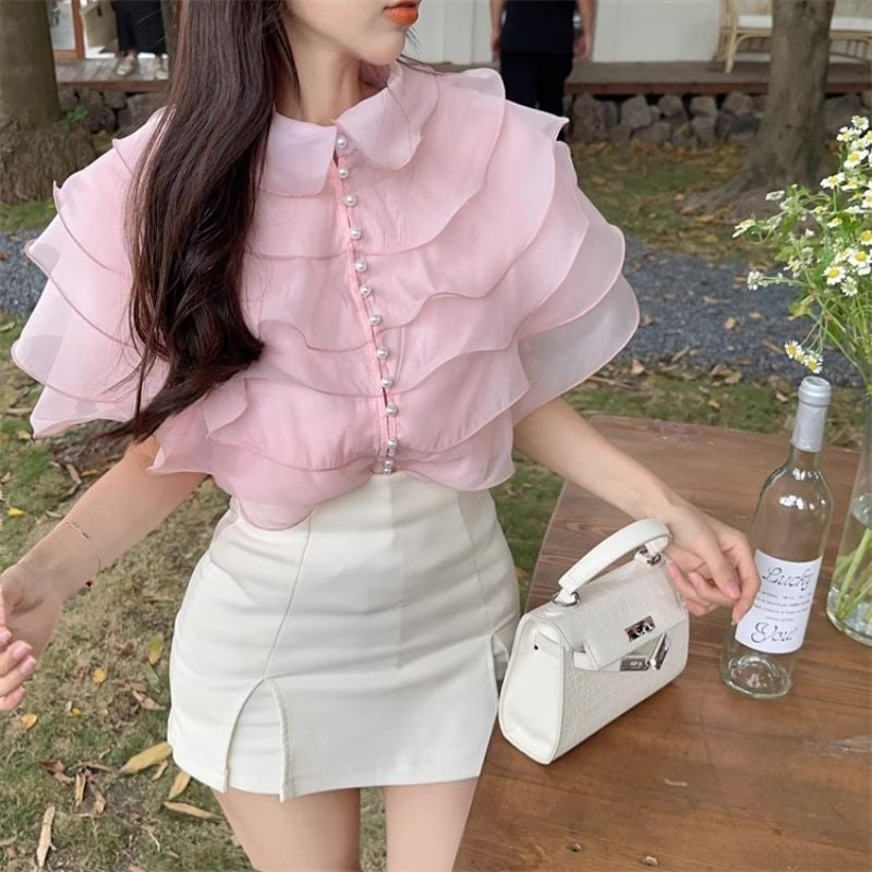 LD 86 Flurette Pink Ruffle Blouse Top 135