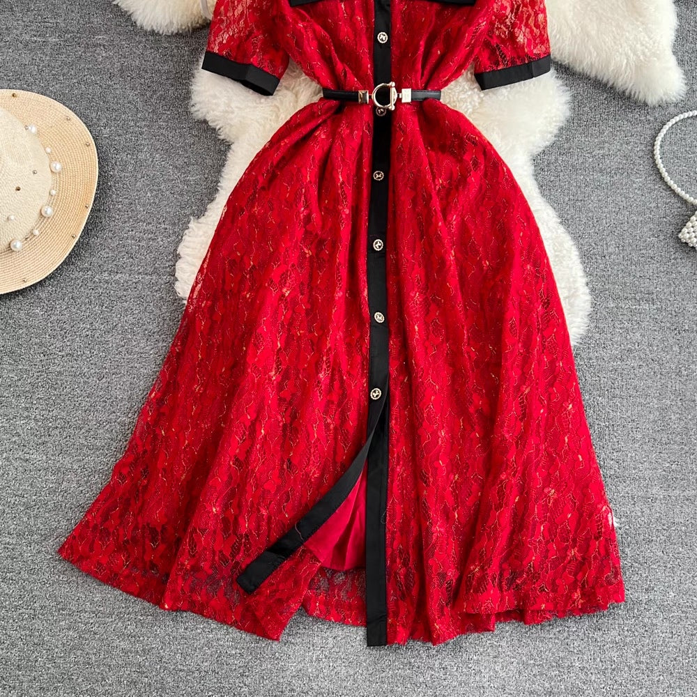 LD 92-98 Reilly Red Brukat Dress+Belt Fairlady 176