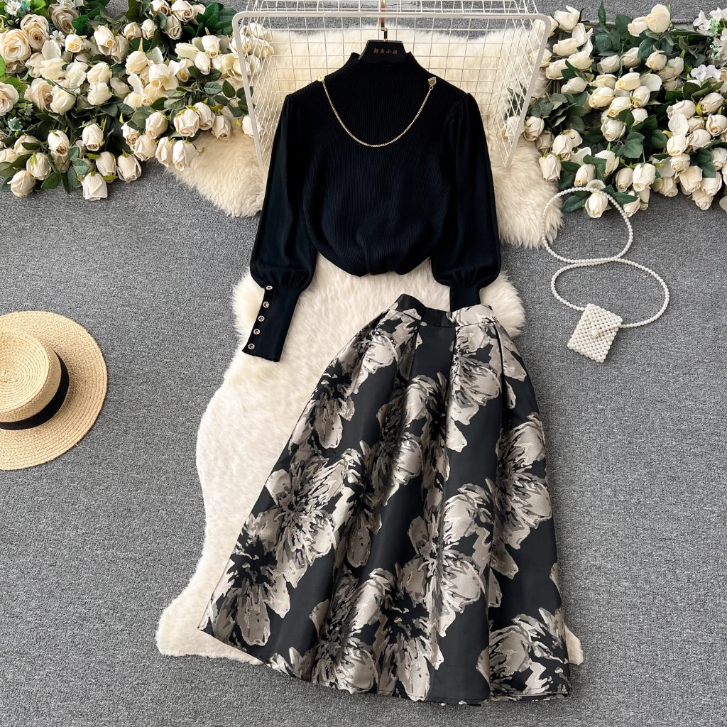 LD 100/76 Leonie Black Set Top+Jacquard Skirt Fairlady 176