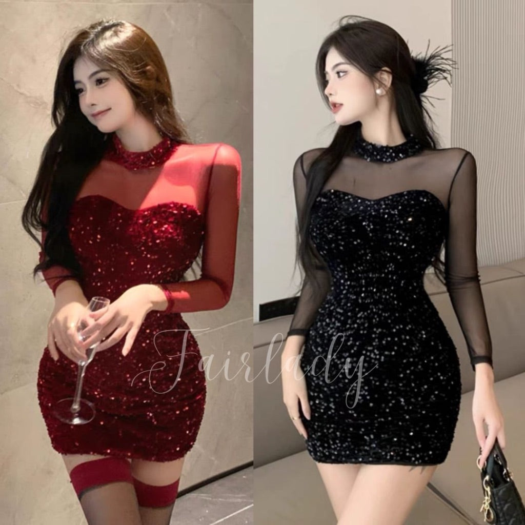 [READY] LD 74-84 Serina Mini Sequin Dress Tule Korean Style Premium Fairlady 22/5