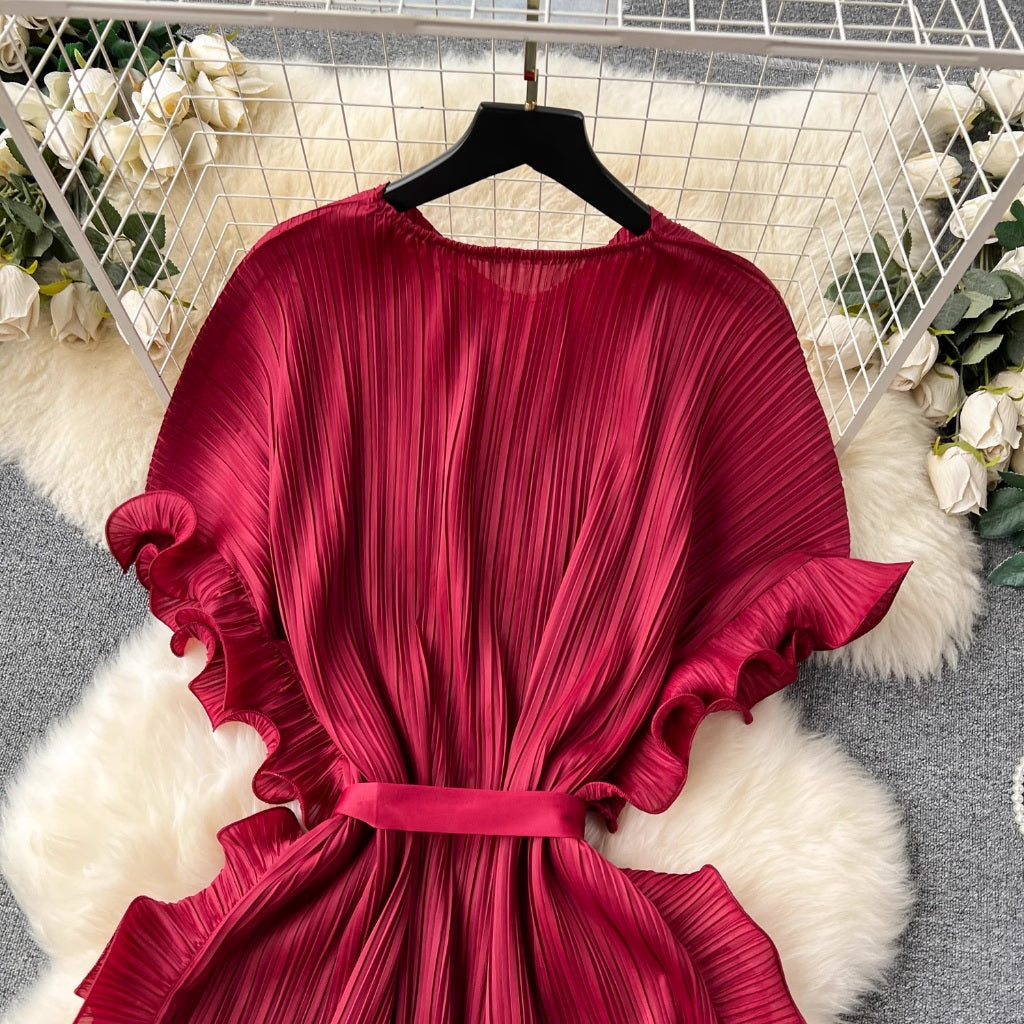 [READY] LD 130 Elysia Chiffon Ruffle (Red) Dress Korean Style Premium Fairlady 04/06