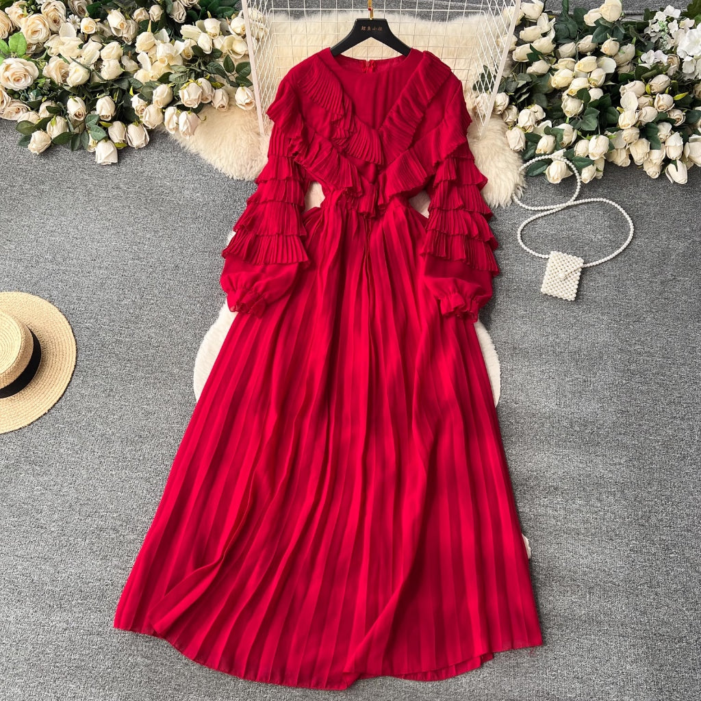 [READY STOCK] LD 88-96 Octa Red Chiffon Dress Pesta Wanita Korean Style Premium Fairlady 30/07