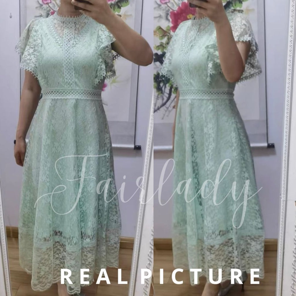 [READY] BIG LD 92-102 Minthy Brukat Lace Mint Green Dress Korean Style Premium Fairlady_id