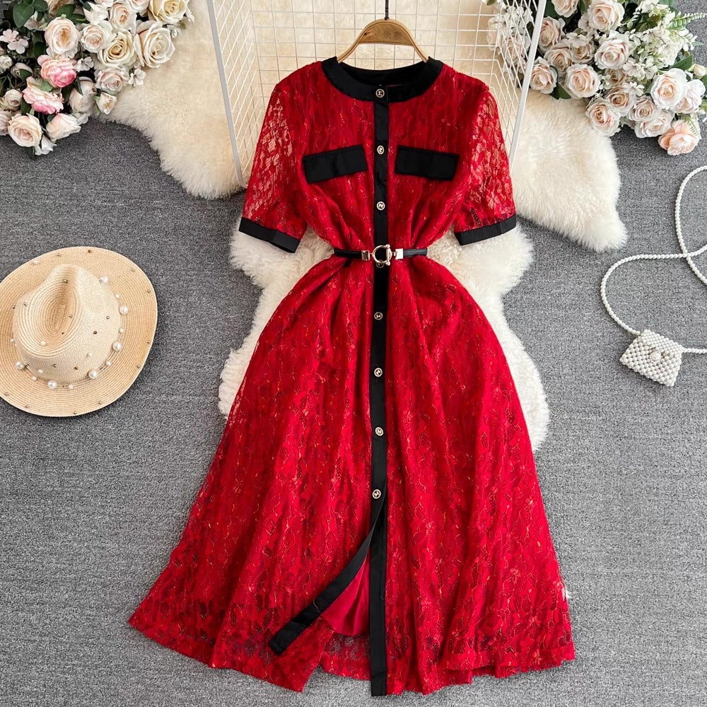 LD 92-98 Reilly Red Brukat Dress+Belt Fairlady 176