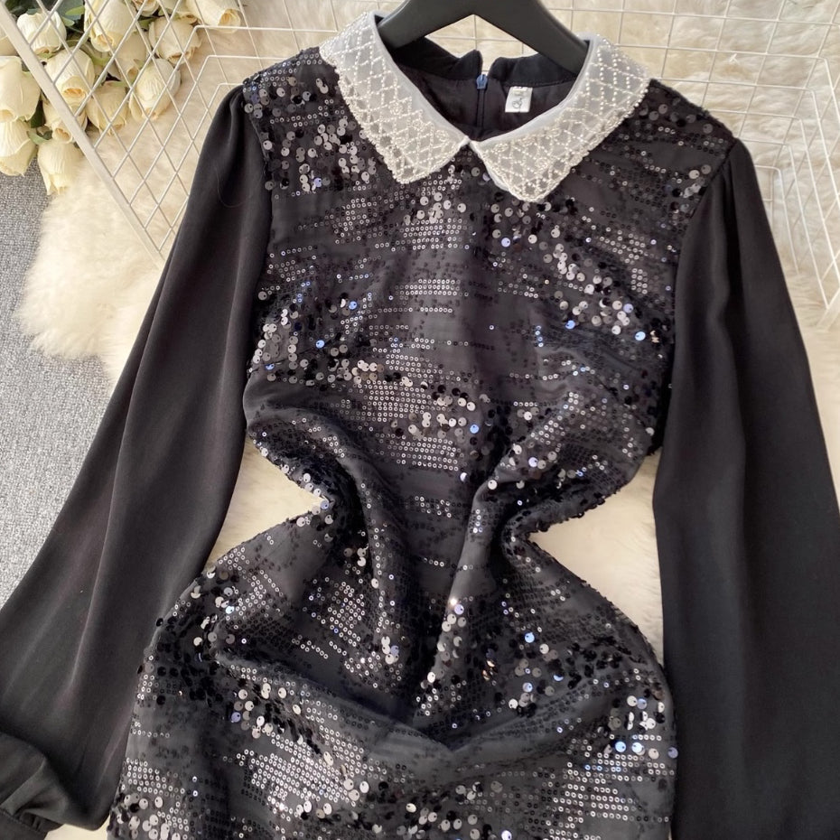 [READY] LD 96-100 BIG Arwen Black Sequin Midi Dress