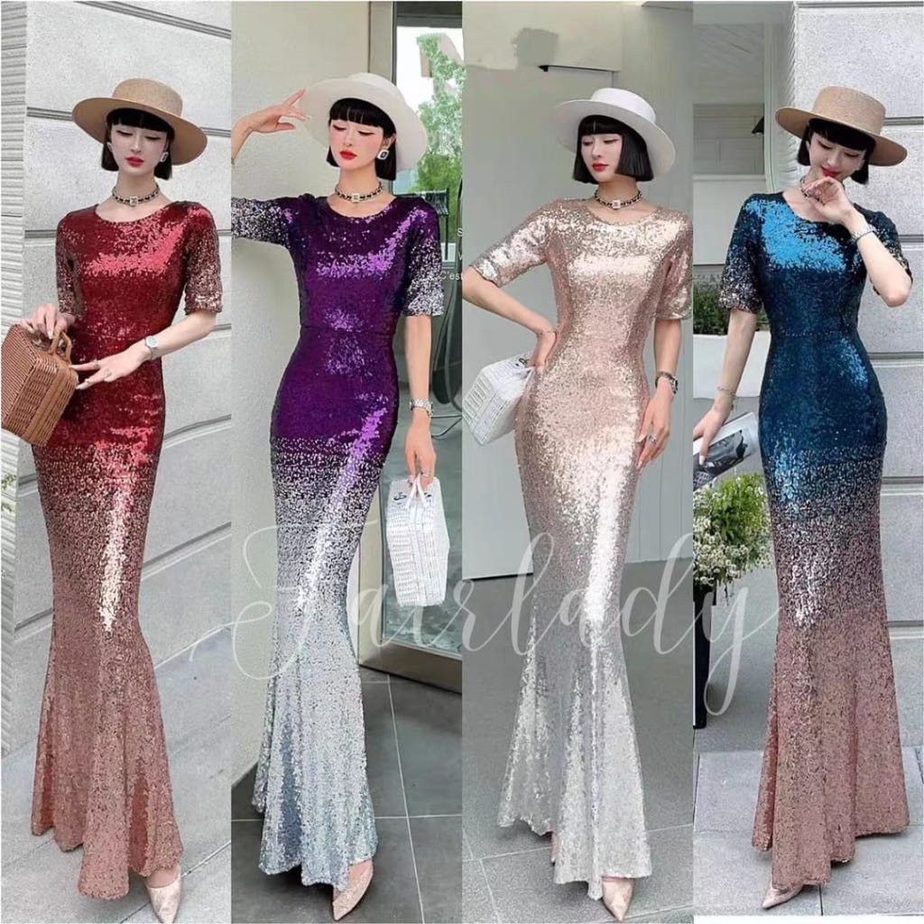 [READY STOCK] LD 76-104 Naela BIG Sequin Maxi Party Dress Gaun Pesta Ombre Korean Style Premium Fairlady 9/7