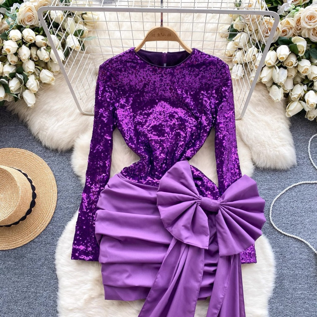 [READY STOCK] LD 88-100 Clara Purple Mini Sequin Dress Korean Style Premium Fairlady 10/07