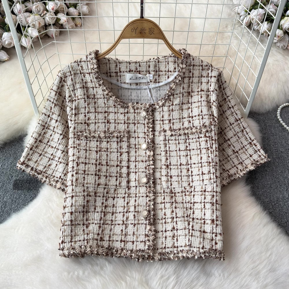 [READY STOCK] LD 90 Aela Tweed Top Pendek Korean Style Premium Fairlady 16/07