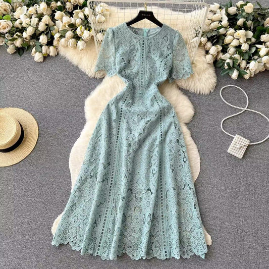 [READY] LD 86-102 Chandel Blue Tosca Brukat Lace Maxi Dress Korean Style Fairlady_id 152