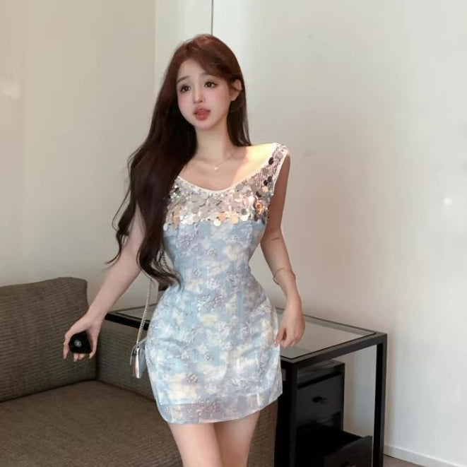 LD 82-88 Cestella Mini Sequin Silver-Blue Dress