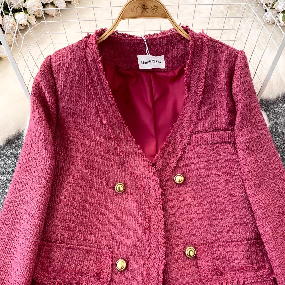 [READY] LD 102 Gina Pink Fuchsia Tweed Blazer Lengan Produk Fairlady 24/04