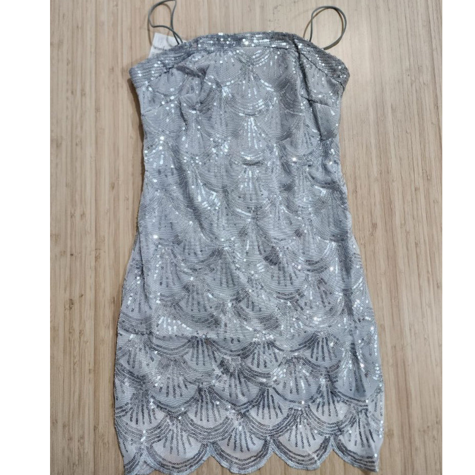 [READY] LD 78-92 Kairi (Silver-Gray) Sequin Party Mini Dress Silver Pesta Korean Style Premium Fairlady_id 04/06