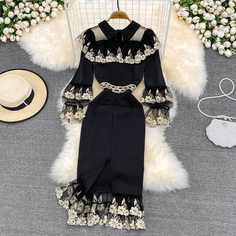 [READY] LD 90-100 Bertha Gold Black Brukat Lace Dress Korean Style Premium Fairlady_id 139