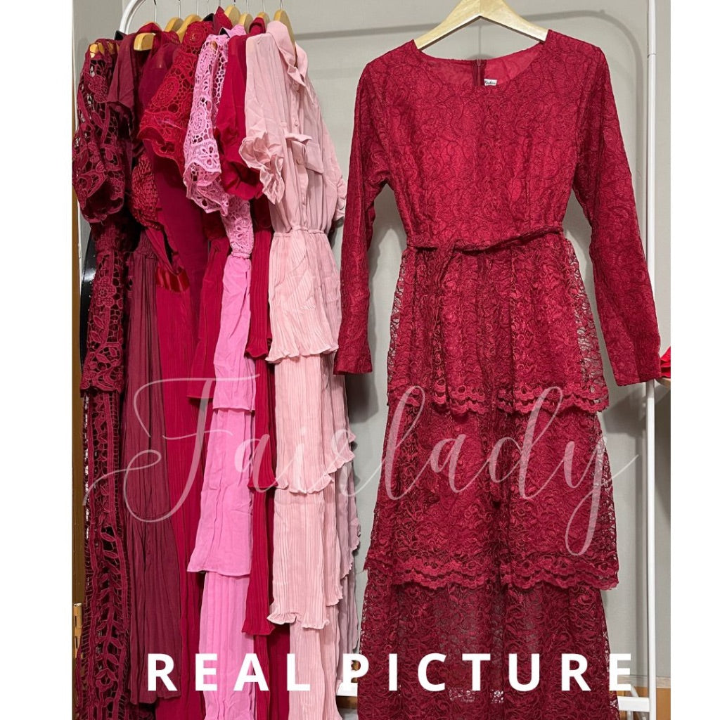 LD 94 Clau RED Brukat Layered Dress Fairlady 161