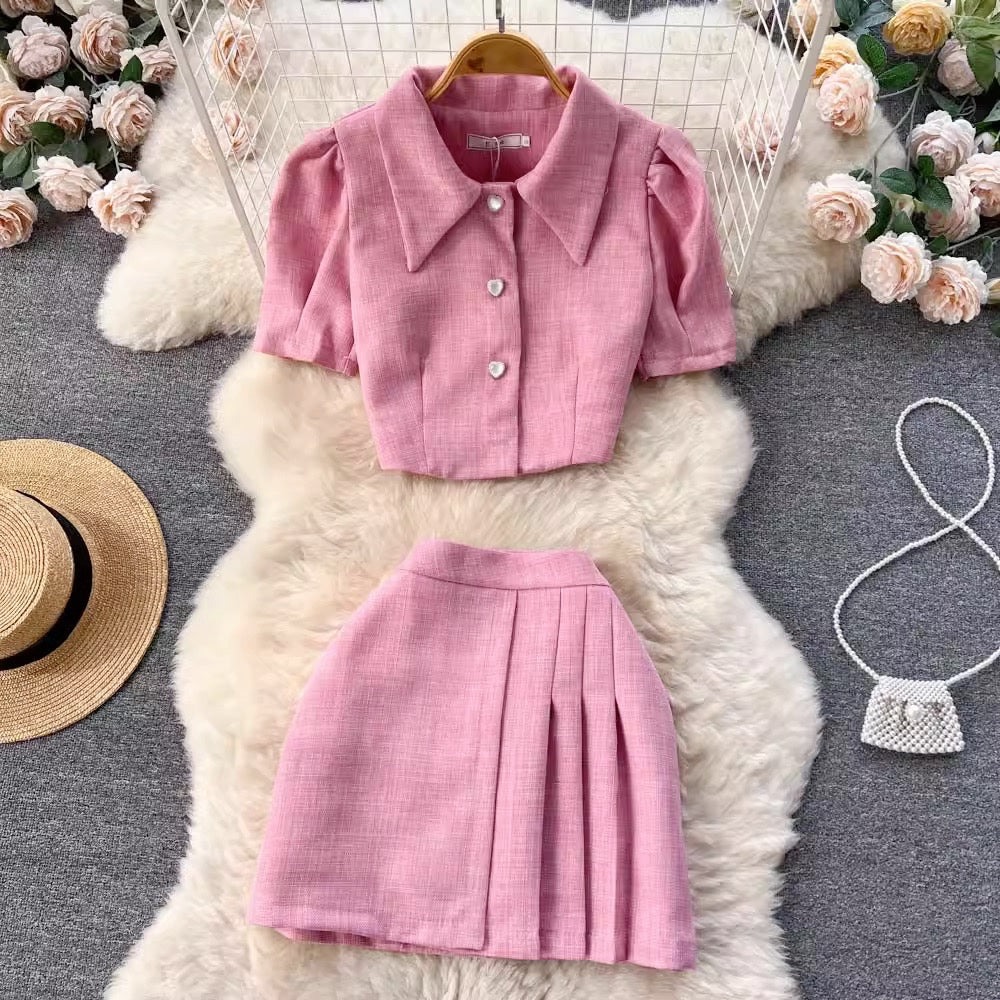 LD 82/64 Vanessa Casual Pink Tweed Set Top+Skirt Fairlady 158